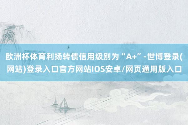 欧洲杯体育利扬转债信用级别为“A+”-世博登录(网站)登录入口官方网站IOS安卓/网页通用版入口